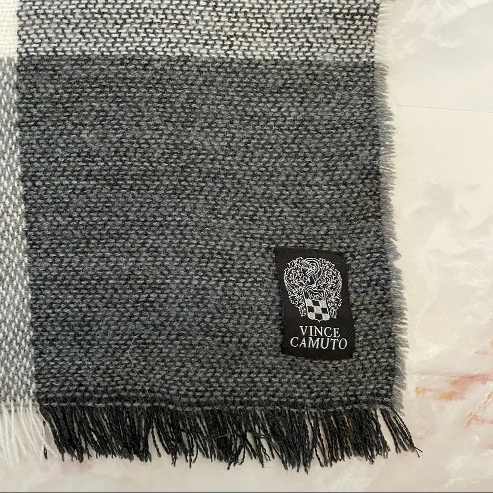Vince Camuto soft rectangle scarf in shades of black and gray plaid - Picture 2 of 4